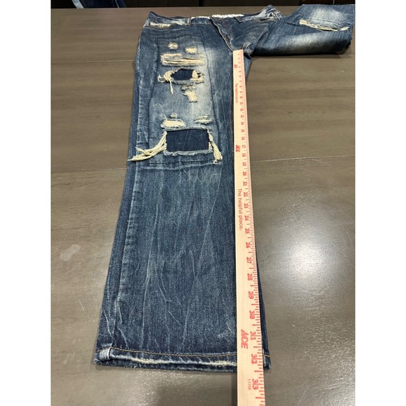 Encrypted Supply Co Mens Distressed Patchwork Straight Leg Blue Jeans 37x32 - Picture 2 of 16